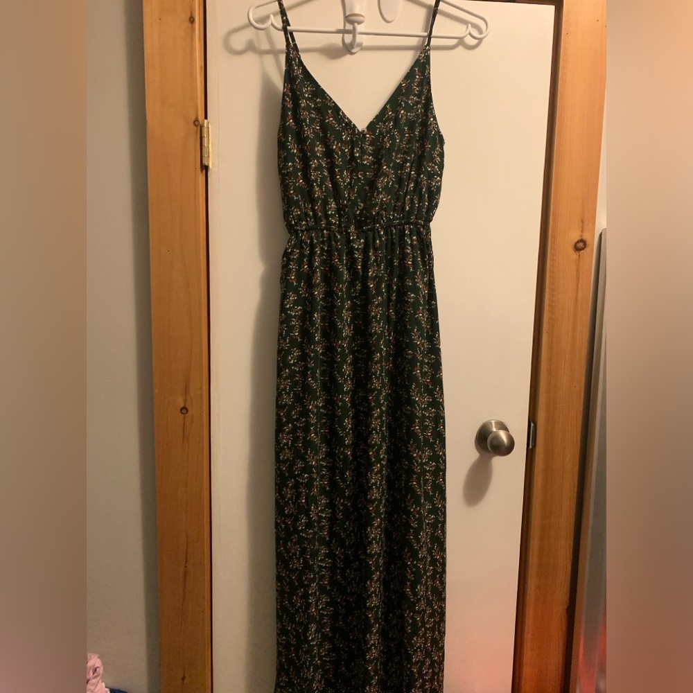 Floral Green Lined Maxi Dress